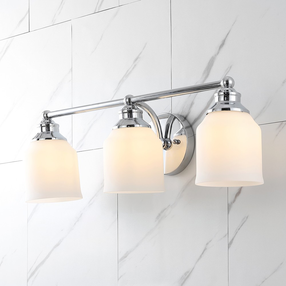 Jayne Iron and Frosted Glass Farmhouse Vanity LED Light by JONATHAN Y