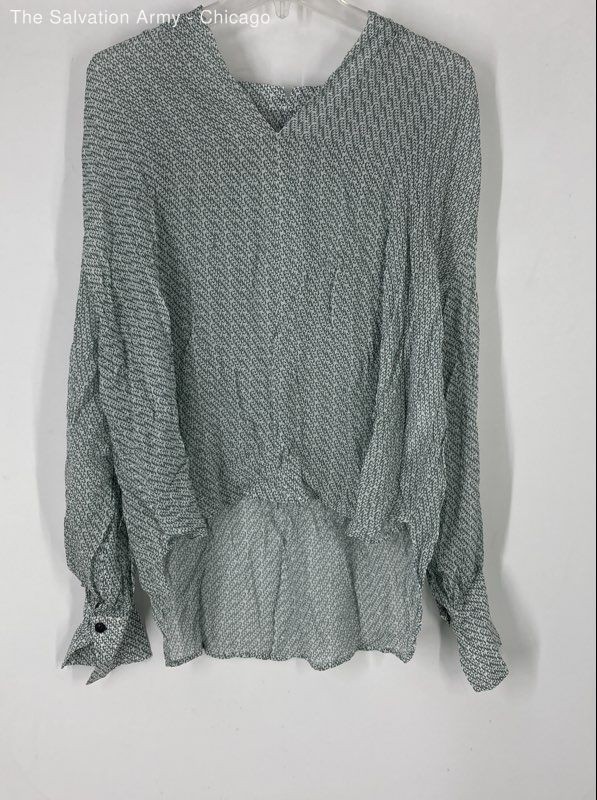 Rag & Bone Womens Green White Geometric Long Sleeve Blouse Top Size XS