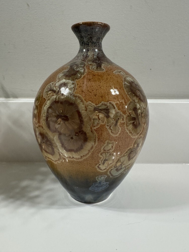 Bill Campbell Studio Art Pottery Brown And Blue Crystalline Vase - Signed