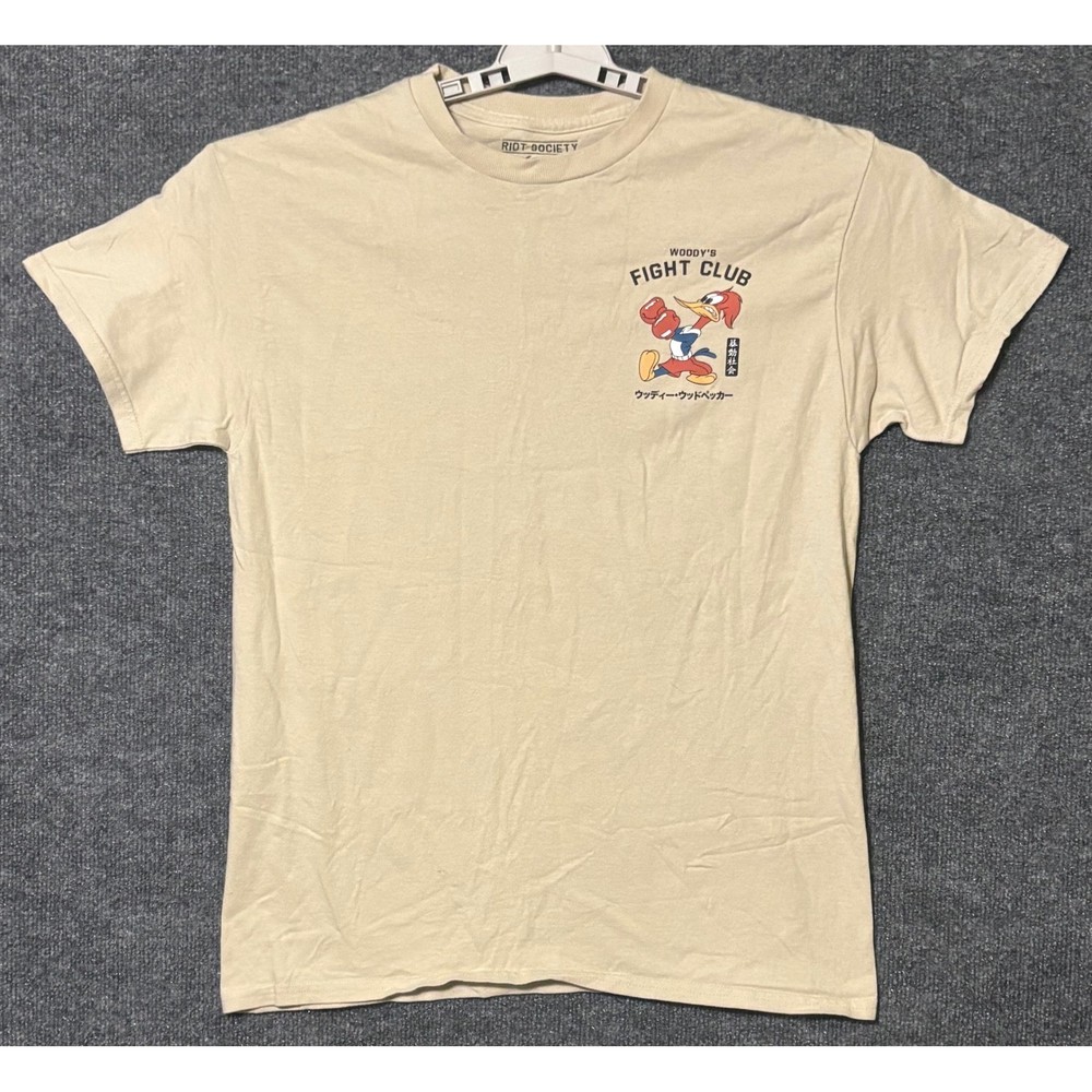 Riot Society Mens Medium T Shirt Tan Woody Woodpecker Fight Club Graphic