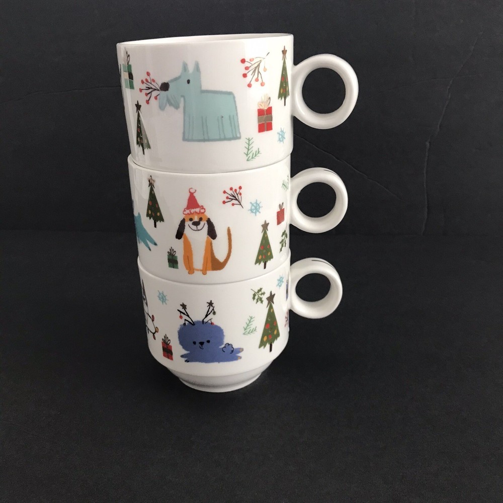 Grace Teaware Porcelain Christmas Stackable Coffee Mugs Set of 3