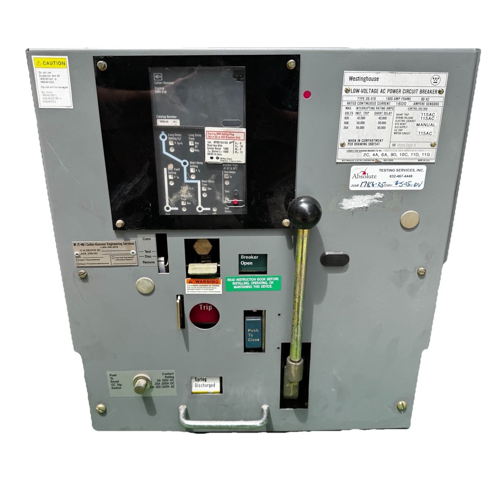 WESTINGHOUSE DS-416 1600A Frame Air Circuit Breaker  Digitrip RMS 510, SS55LS6