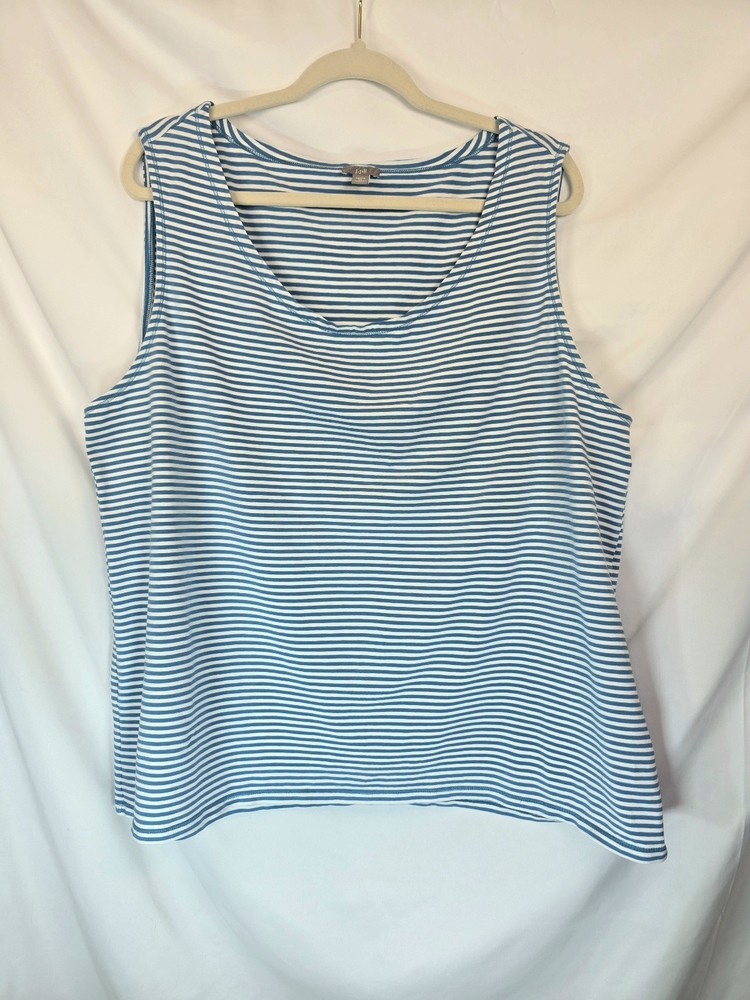 J. Jill Striped Stretch Knit Casual Summer Tank Top Turquoise And White Size 3X