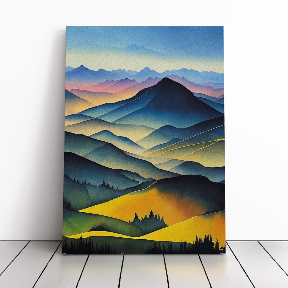 Painted Mountain Landscape No.1 Canvas Wall Art Print Framed Picture Home Decor