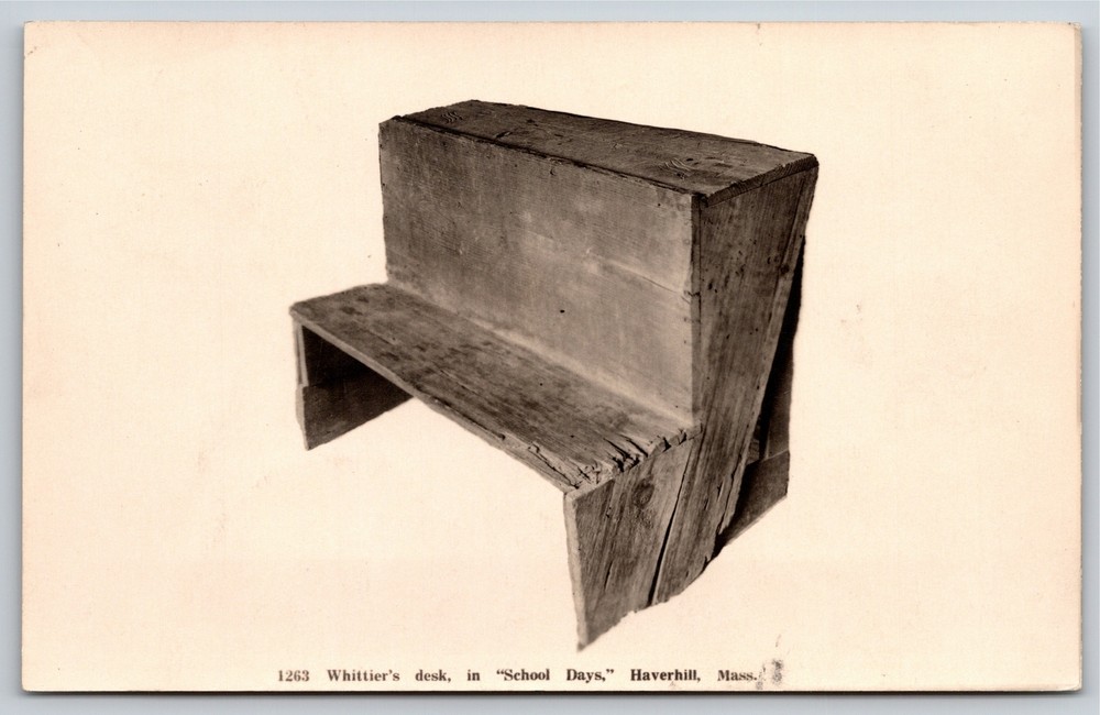 RPPC~Haverhill MA~Whittier’s Desk In “School Days”~Real Photo Postcard