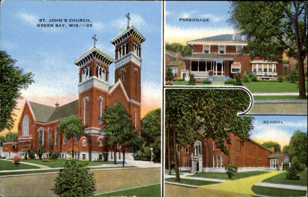 St John's Church ~ Green Bay Wisconsin WI ~ Parsonage and School ~ 1940s