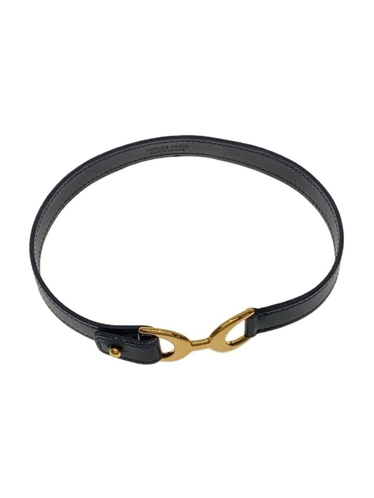 Hermes Dandy Pavane Box Leather Bracelet Black Women 2721
