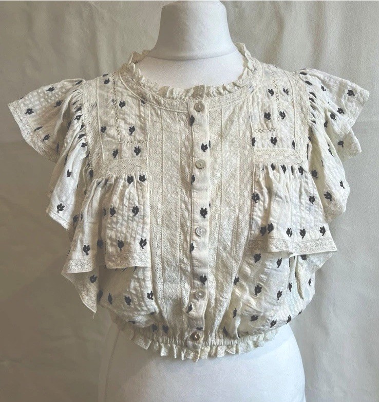 LoveShack Fancy Women’s Nora Lace Trim Cropped Top XS