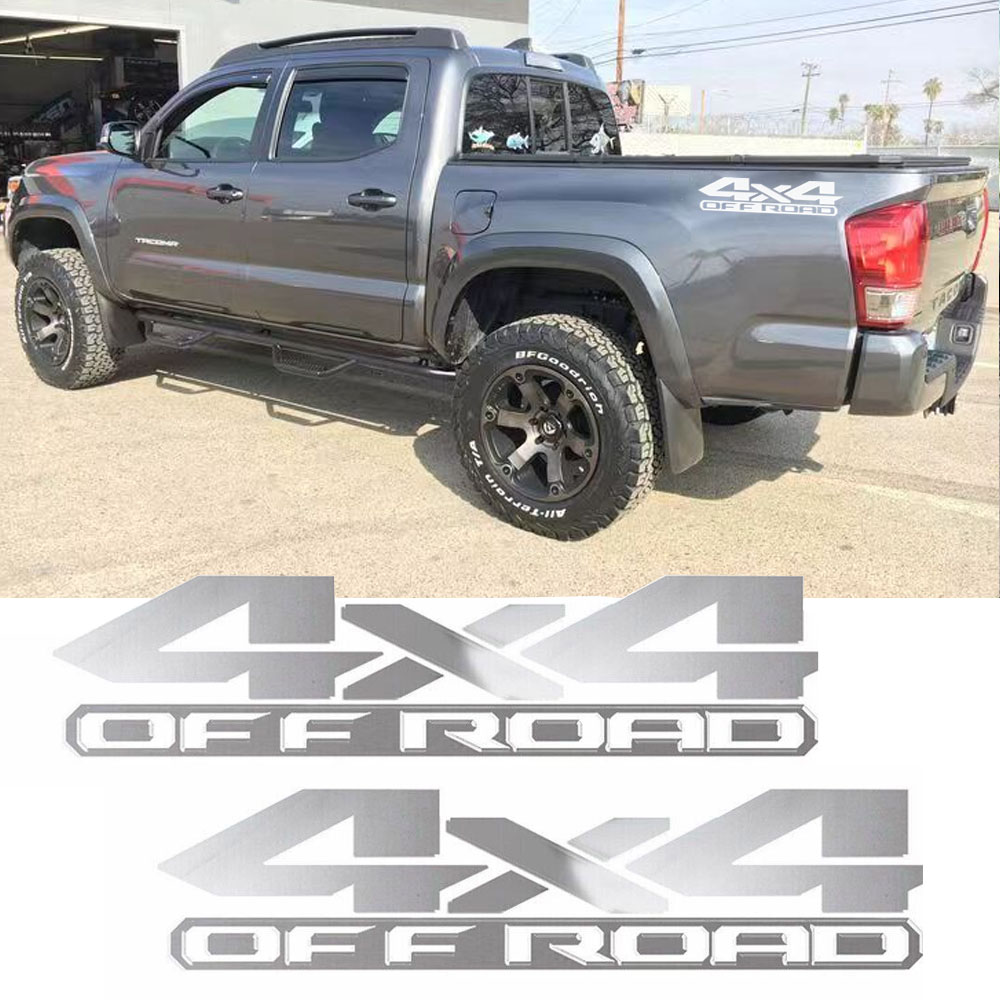 Toyota Tacoma Tundra 2x Matte Silver 4X4 Off-Road Truck Rear Trunk Decal  