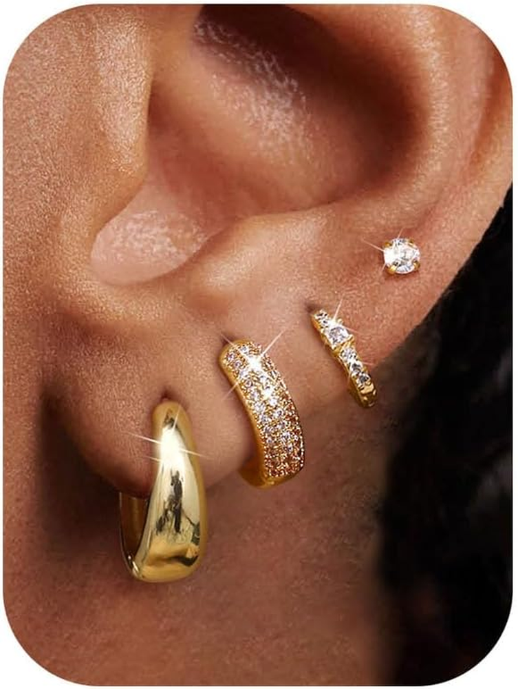 Dainty 14K Gold Plated Huggie Hoop Earrings for Women Hypoallergenic