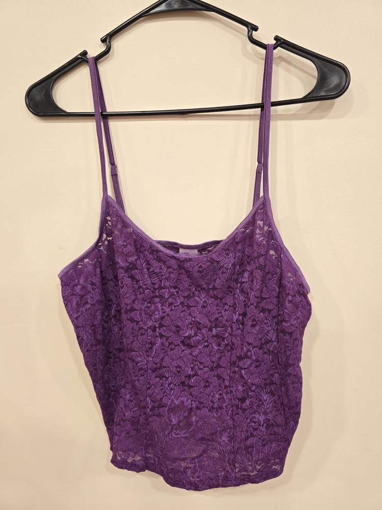 Y2K Style Purple sheer lace cami tank top lg fairycore festival Layering