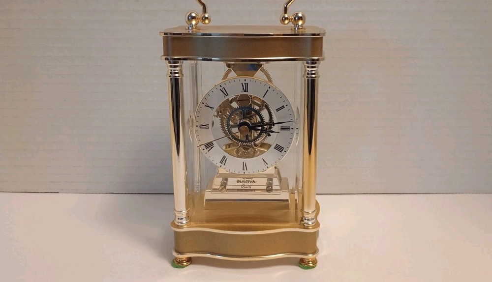 BULOVA Quartz Mantel Clock Skeleton Style Carriage Clock - West Germany