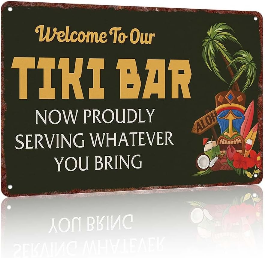 Vintage metal sign Tiki Bar Sign Hawaiian Decor Welcome Aloha Beach Party Tropic