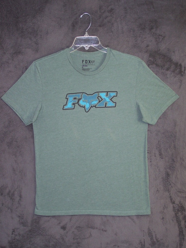 Fox Shirt Adult Medium Slim Fit Green Graphic Racing Short Sleeve Premium Mens