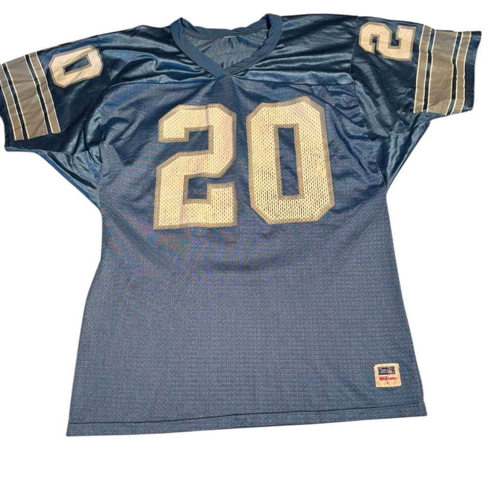 Vintage Detroit Lions Barry Sanders Jersey Large 90s Wilson #20 Team NFL Blue
