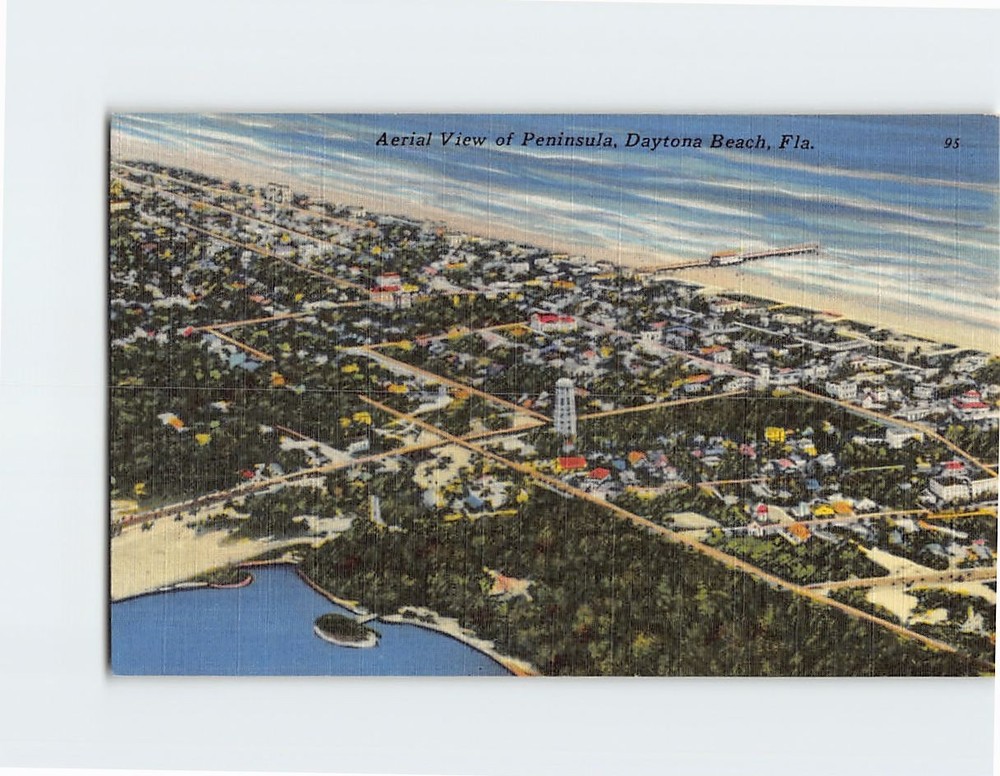 Postcard Aerial View of Peninsula of Daytona Beach Florida USA