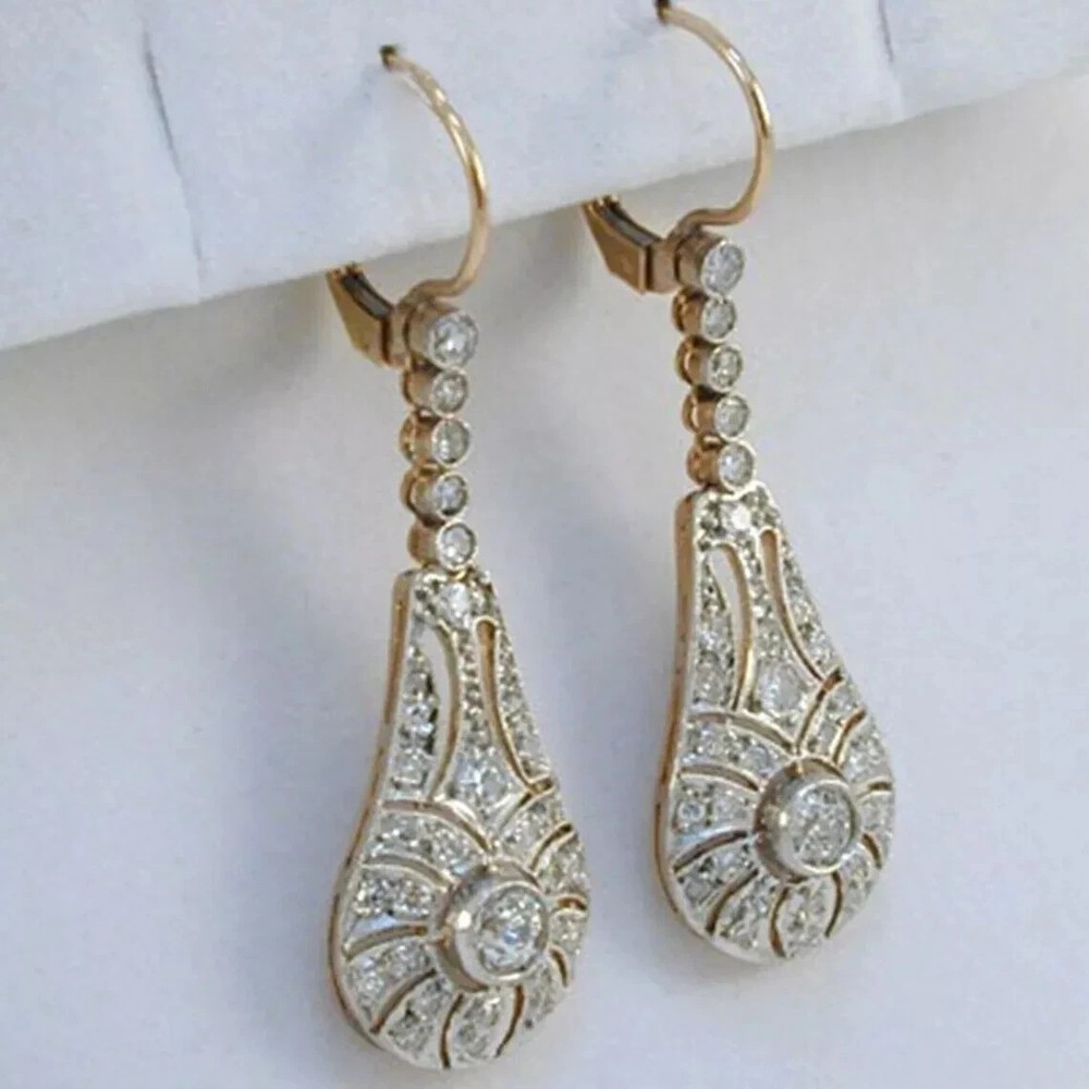 3.5Ct Art Deco Style Lab Created Diamond Wedding 14K White Gold Finish Earrings