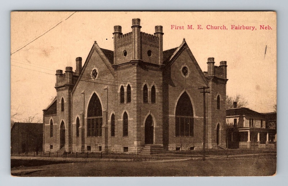 Fairbury NE-Nebraska, First ME Church, Religion, Vintage c1913 Souvenir Postcard