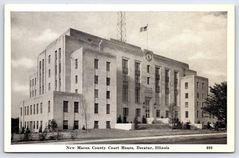 Decatur Illinois IL Macon County Court House Building Vintage Postcard