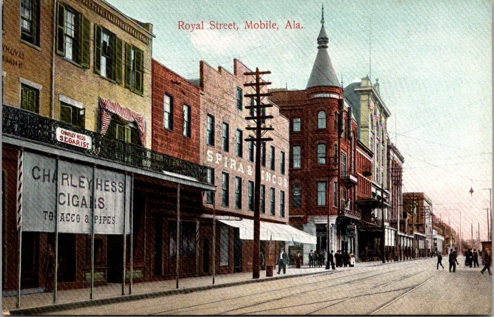 Royal Street Mobile Alabama Early 1900s Cityscape Postcard
