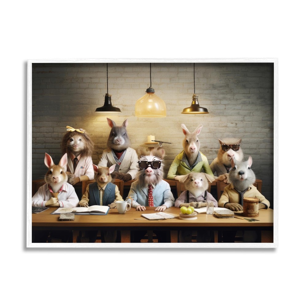 Wild Animals at Table Framed Giclee Art by Lazar Studio