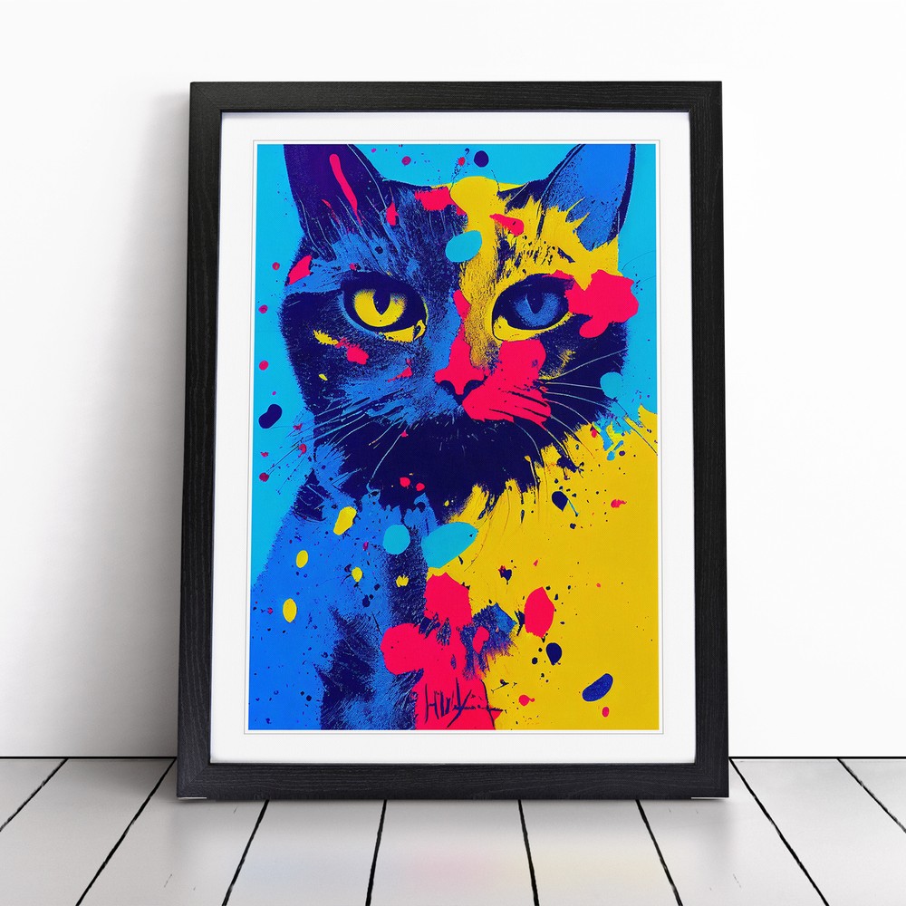 Paint Splat Cat No.1 Wall Art Print Framed Canvas Picture Poster Decor