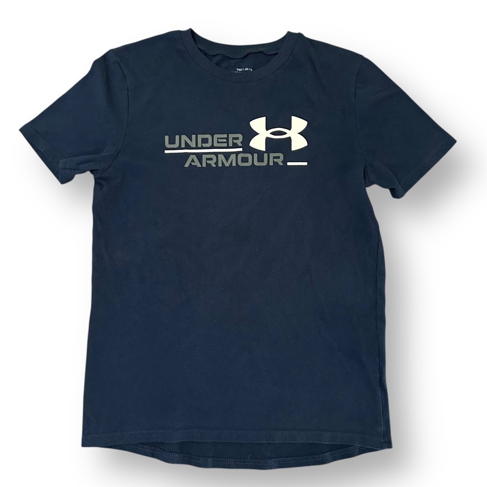 Boys YMD Under Armour T-Shirt Size 10-12 Navy Blue Short Sleeve Activewear Shirt