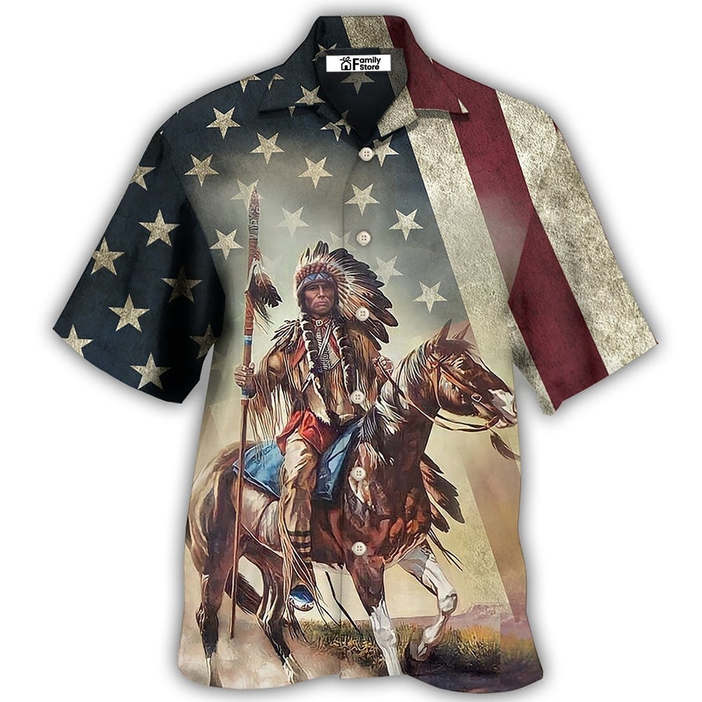 Native Horses Protect America Hawaiian Shirt for Men US Size Summer Style