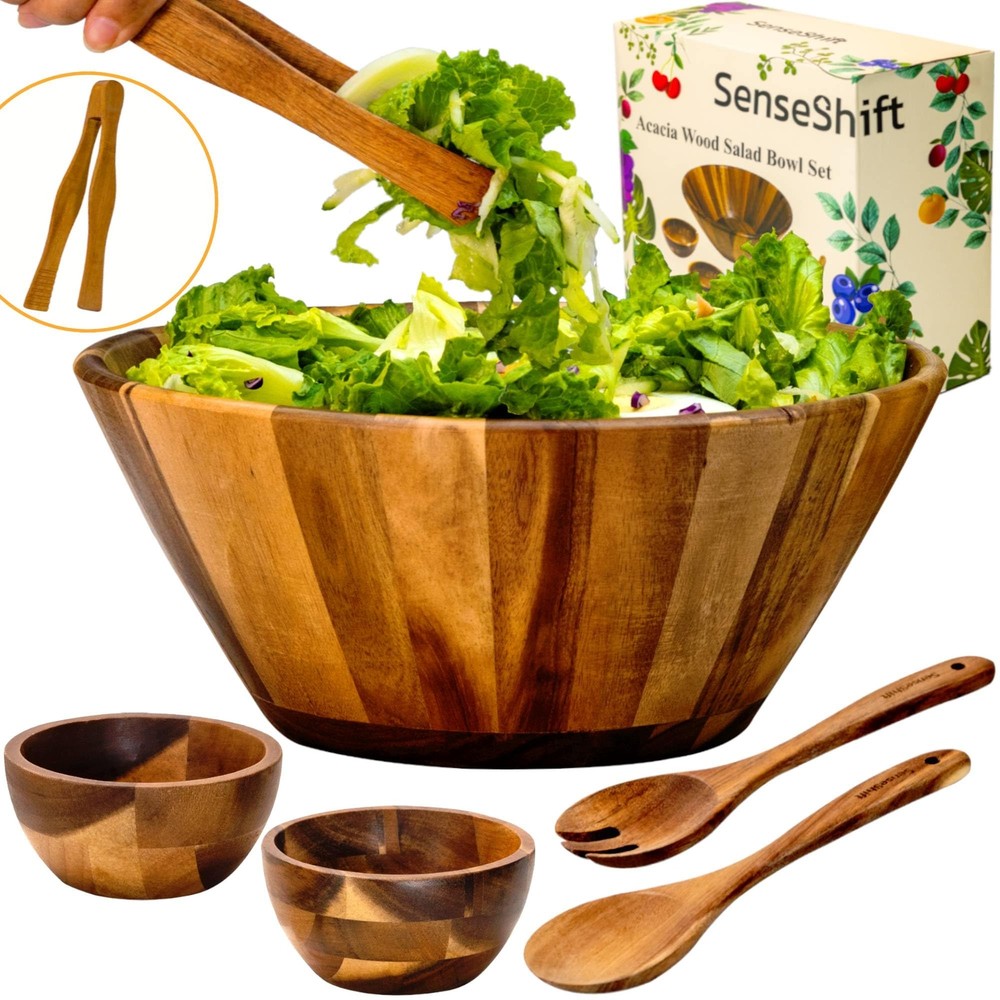 Acacia Wooden Salad Bowl Set - Large mixing bowl(12