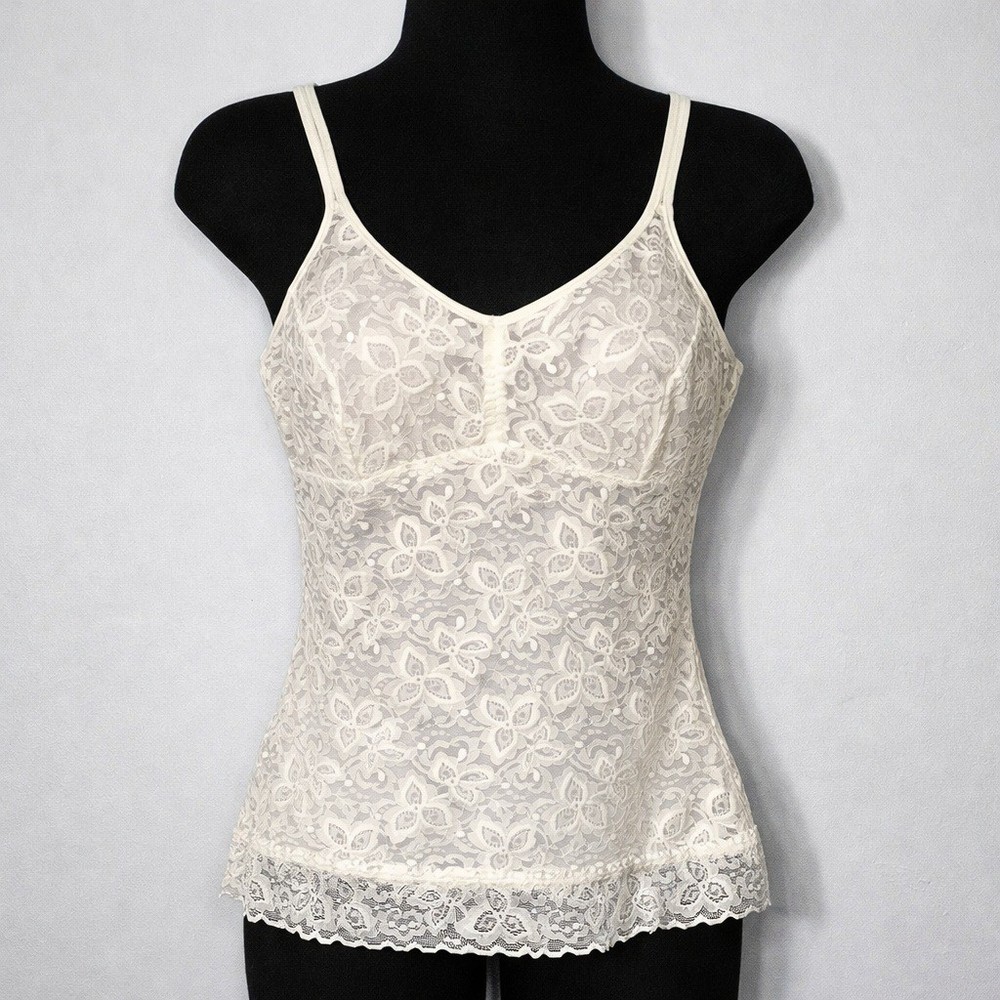 White Lace Y2K Babydoll Cami Tank Top Medium Fairy Coquette Layering Festival