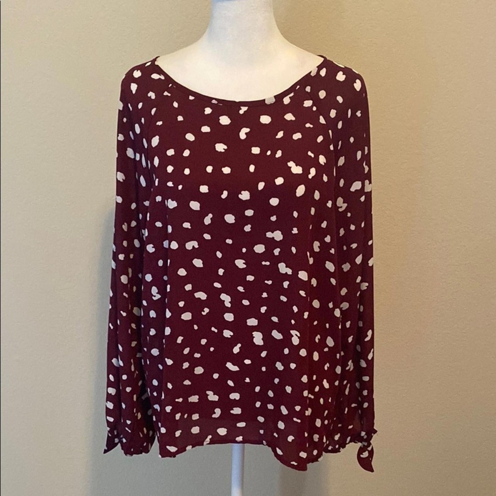 Papermoon Maroon & White Tie-Sleeve Blouse with Back Zipper - Size L