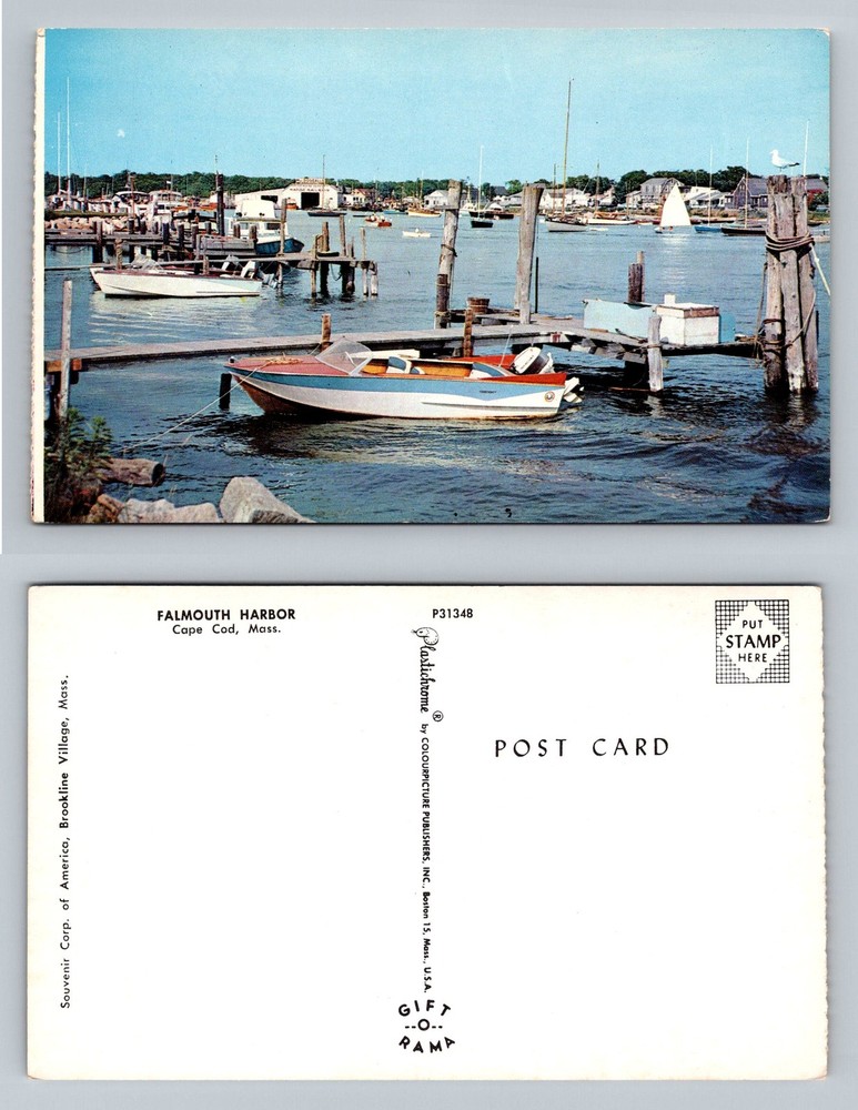 Cape Cod, MA-Massachusetts, Falmouth Harbor Marina Boats Vintage Postcard