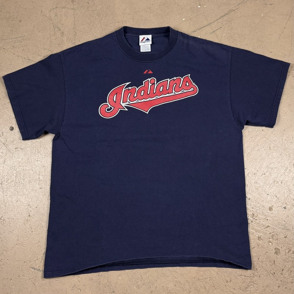 Vintage Grady Sizemore #24 Cleveland Indians Graphic T Shirt Blue MLB Size XL