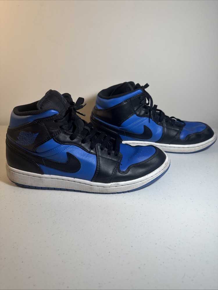 Nike Air Jordan 1 Mid Men’s Sneakers Black and Blue Size 10