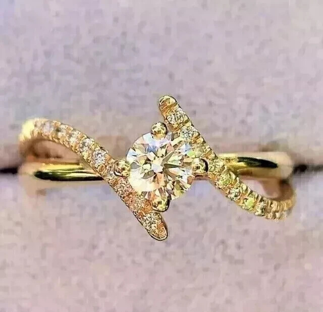 14K Yellow Gold Plated 2Ct Round Lab Diamond Engagement Ring for Women