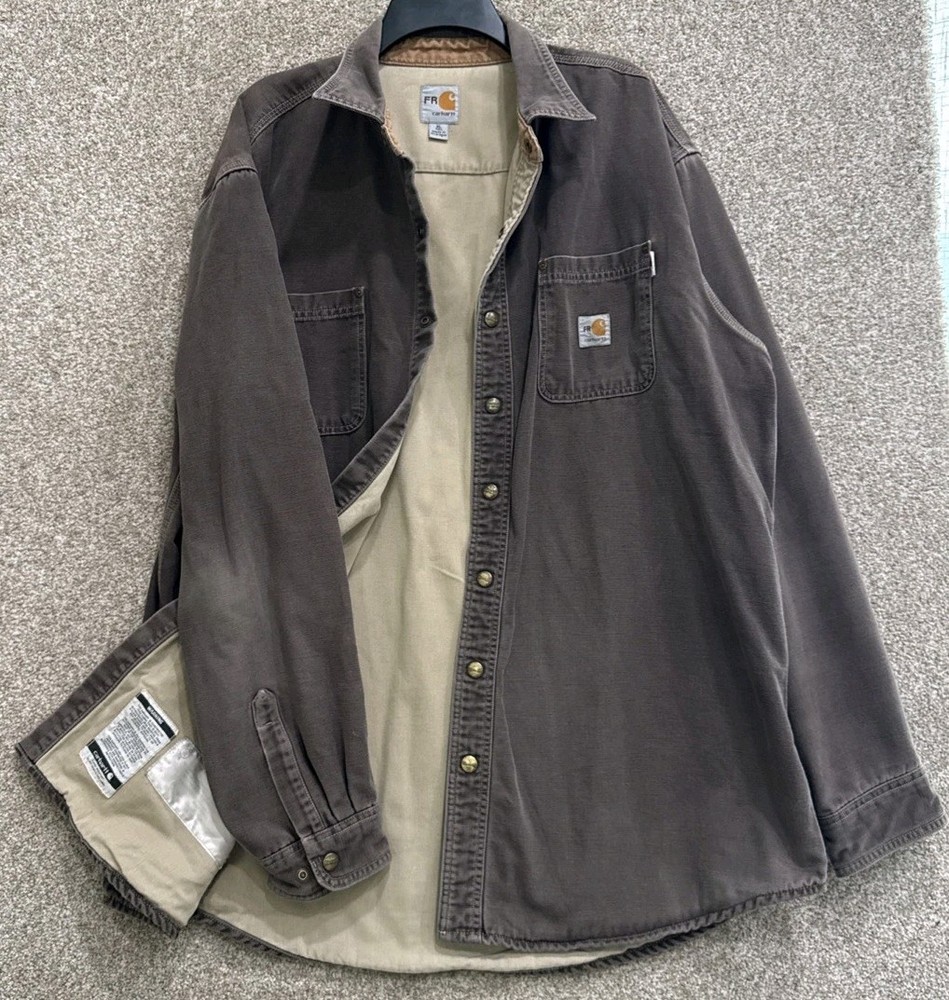 Carhartt FR Flame Resistant Canvas Shirt Jacket Mens XLT Snap Lined CAT 3 100432