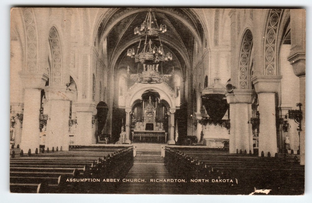 Vintage Assumption Abbey Church Richardton ND Interior Postcard