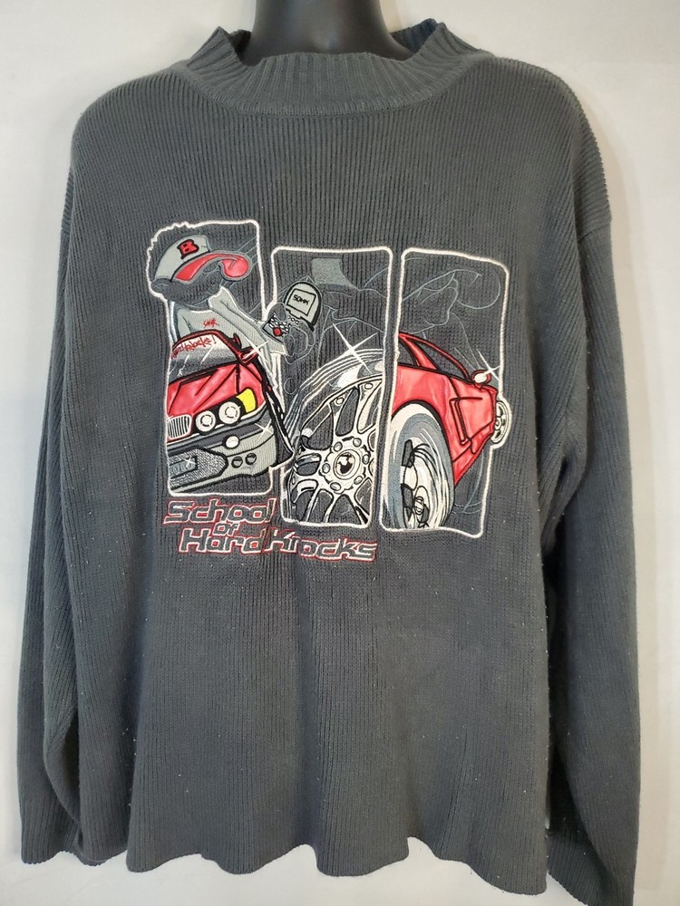 Vintage 90s School of Hard Knocks Men's Size XL Embroidered Knit Sweater