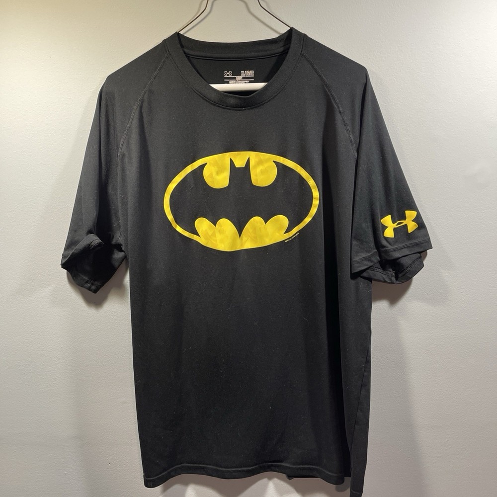 Under Armour Batman Mens XL Black Short Sleeve Heat Gear Loose Logo T-Shirt