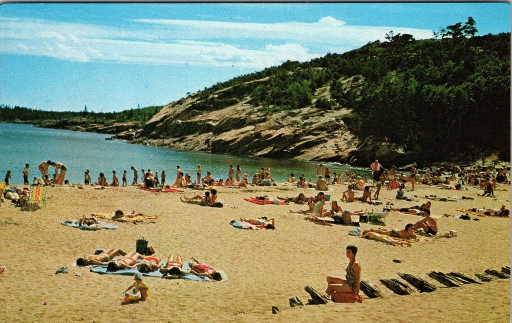Sand Beach Bar Harbor Maine Acadia National Park Chrome Postcard 1960s-image