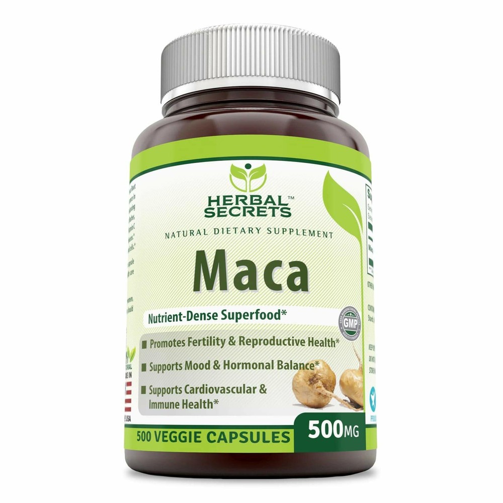 Herbal Secrets Maca Root Capsules- 500 Mg 500 Veggie Capsules (Non-GMO)- Promote