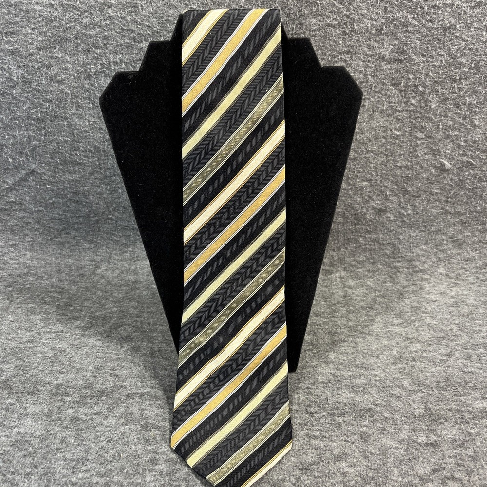 Colours Alexander Julian Men's Tie -Black/Tan/Green Striped 100% Silk-60”