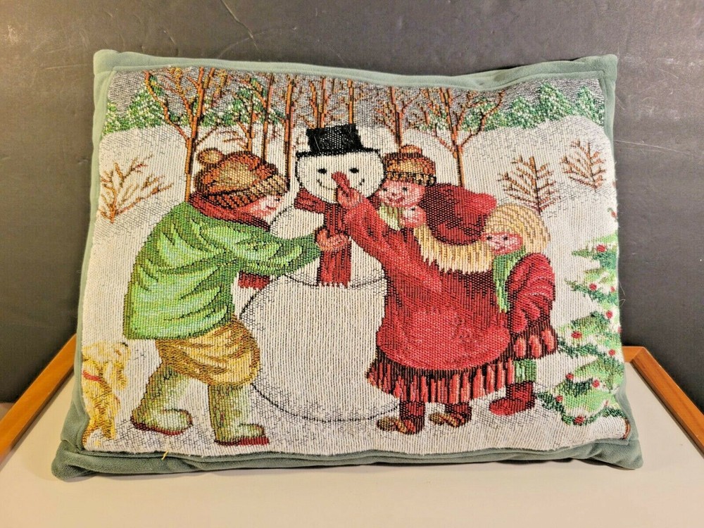Christmas Accent Throw Pillow Tapestry Children & Snowman Holiday Decor 15