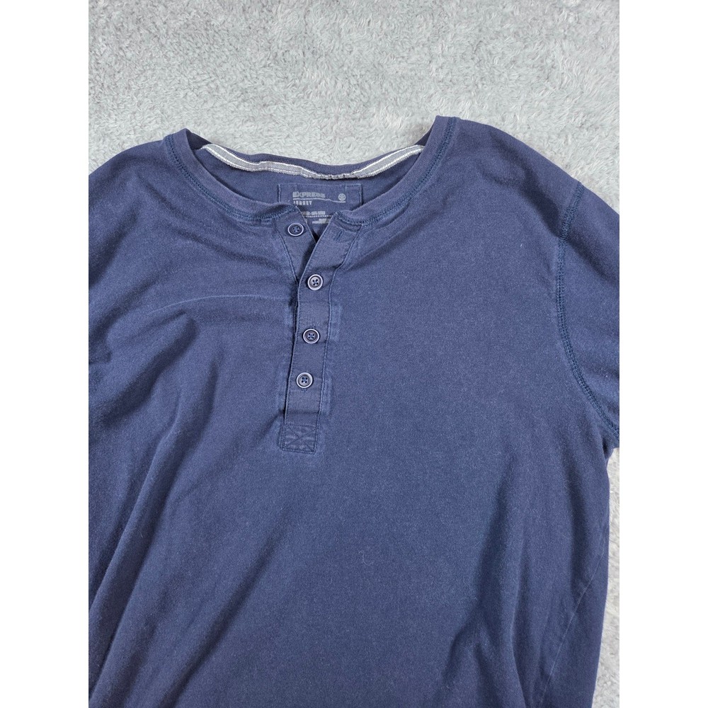 Express Men Navy Blue Jersey Short Sleeve Henley Shirt Size Medium
