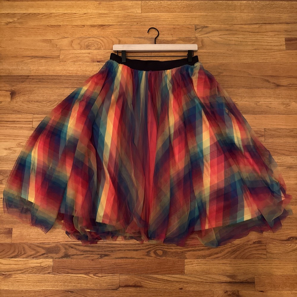 TORRID Women's Plus Size 2 / US 2X Rainbow Puff Tulle A-Line Midi Skirt Pride