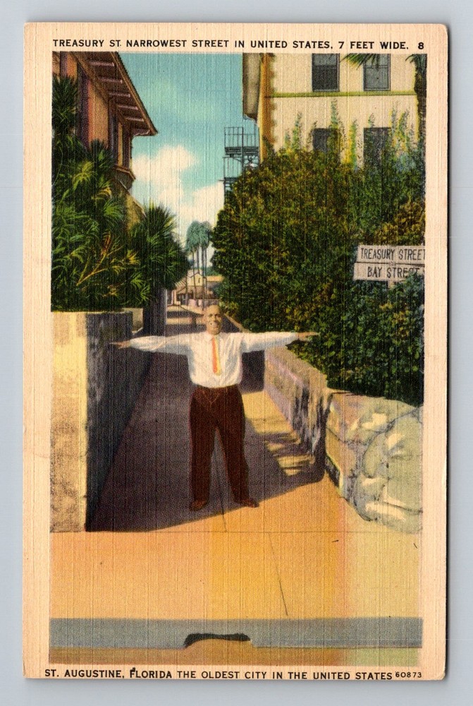 St. Augustine, FL-Florida, Treasury Street Narrowest Street Vintage Postcard