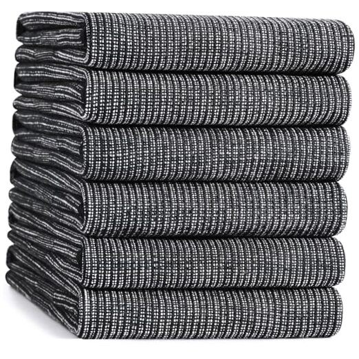 Premium 6-Pack Black Cotton Kitchen Towels 18x28 Inches
