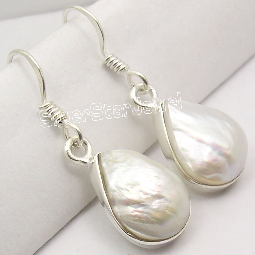 FLASH SALE 925 Silver Drop Pearl French Wire Earrings 1.3 Inch Jewelry 2024