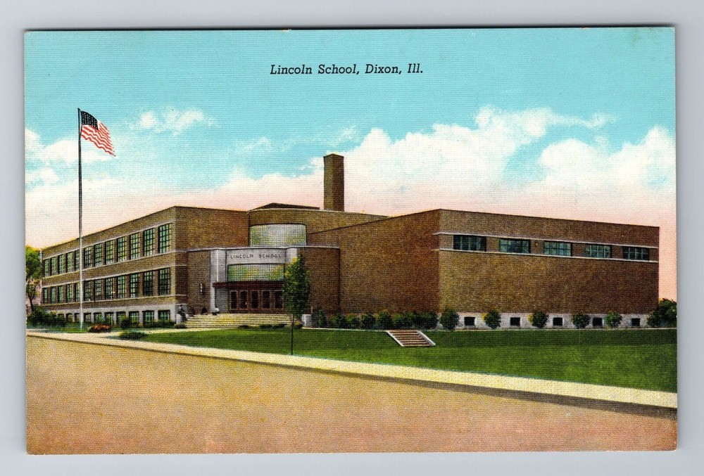 Dixon IL-Illinois, Lincoln School, Antique, Vintage Souvenir Postcard