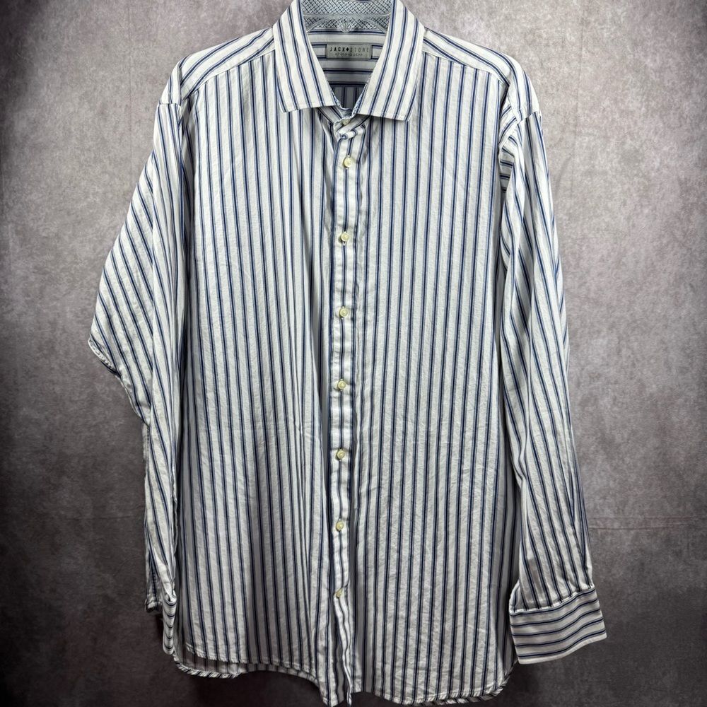 Jack Stone by Thomas Dean Men's XXL Striped Cotton Long Sleeve Button Up Shirt.